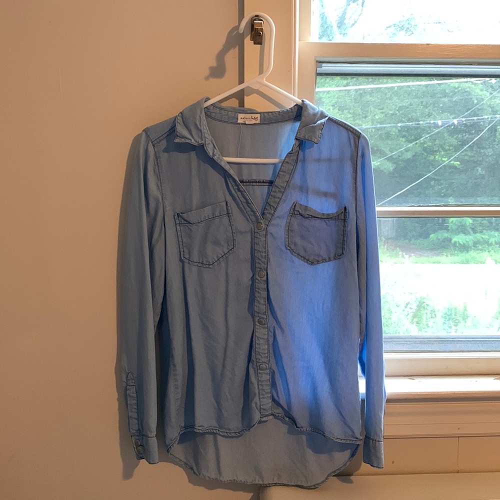 Maison Jules Chambray Button Down Top